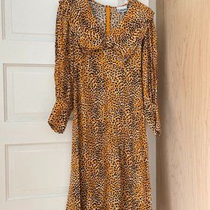 Ganni Printed Crepe Dress Bright Marigold Size 34